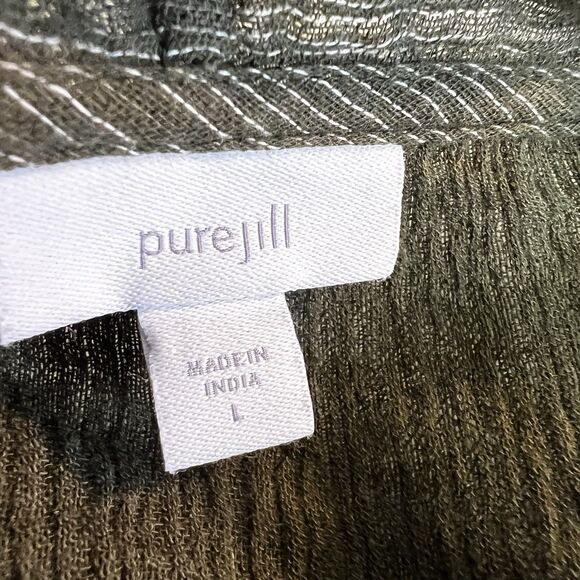 J. Jill PureJill Green Crinkle Slub Cotton Open Cardigan Sweater Women’s L - Picture 5 of 9